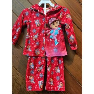 Vintage Nickelodeon Dora the Explorer Red Fleece Pajama Set 2 Piece Winter  24M